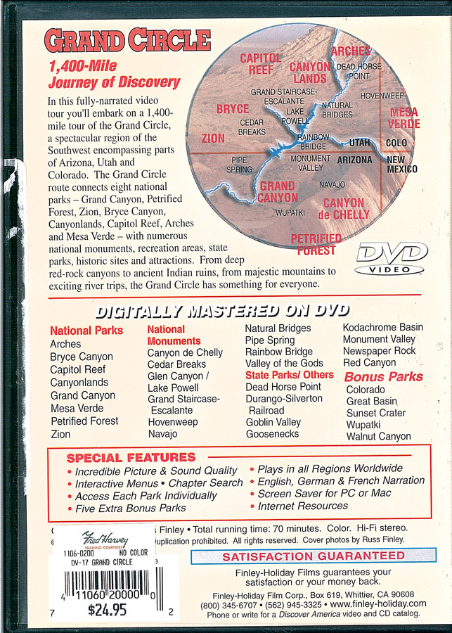 Picture of the back cover of the DVD entitled Touring the Southwest's Grand Circle.