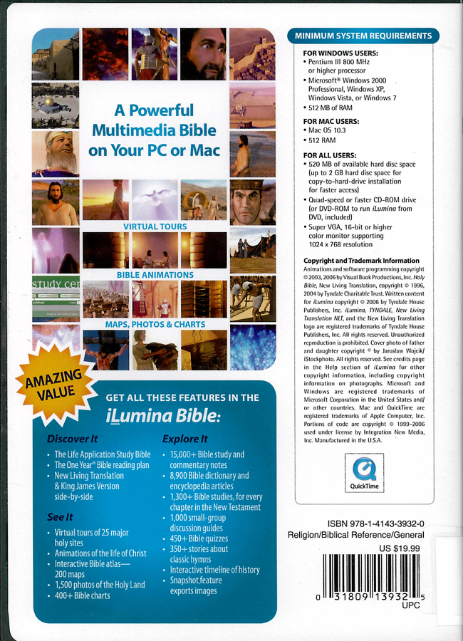 Picture of the back cover of the DVD entitled Ilumina Bible Software.