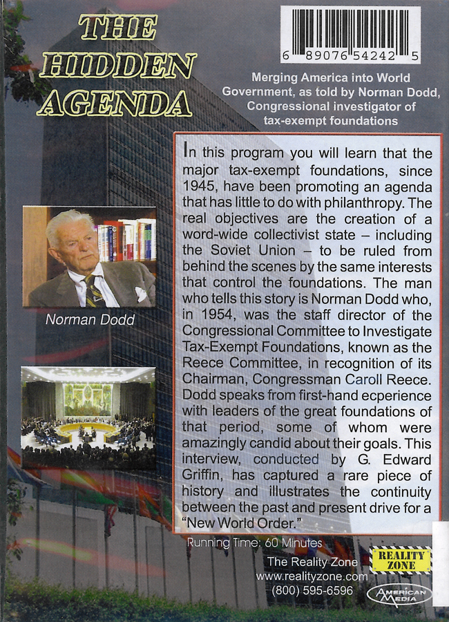 Picture of the back cover of the DVD entitled The Hidden Agenda.