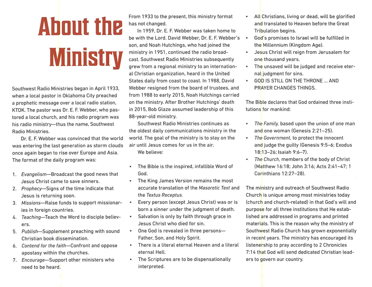 2021 Prophecy Calendar: About the Ministry
