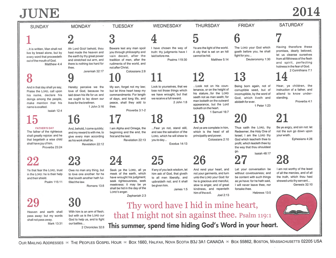 June: 2014 The Peoples Gospel Hour Calendar