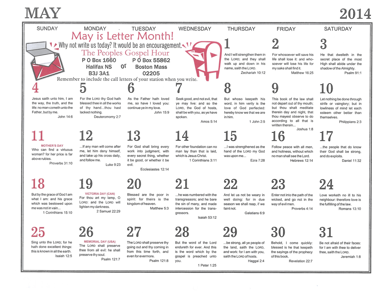 May: 2014 The Peoples Gospel Hour Calendar