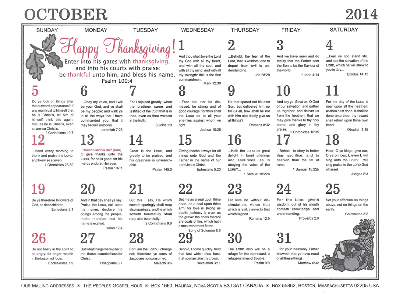 October: 2014 The Peoples Gospel Hour Calendar