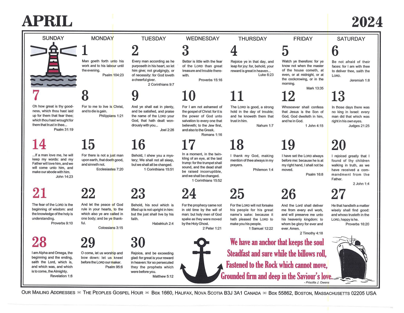 April: 2024 The Peoples Gospel Hour Calendar