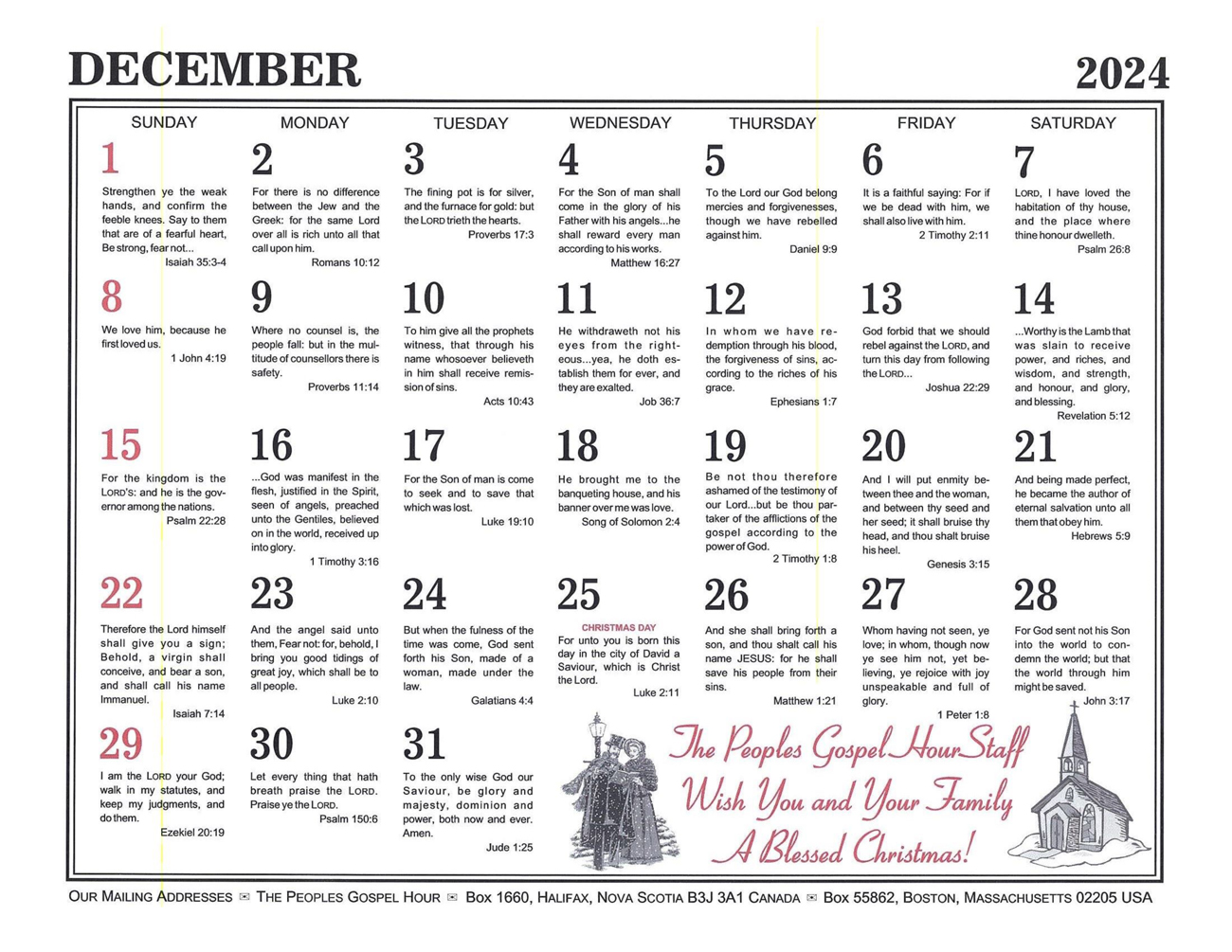 December: 2024 The Peoples Gospel Hour Calendar
