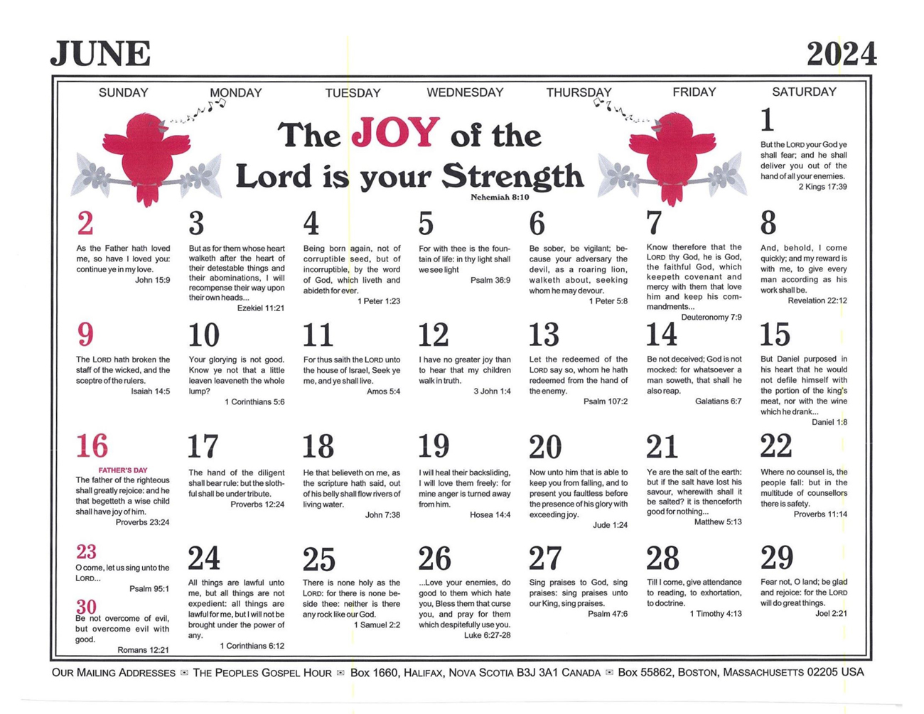 June: 2024 The Peoples Gospel Hour Calendar