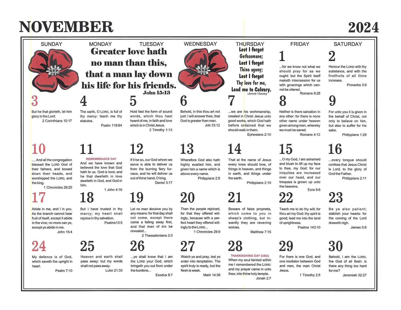 November: 2024 The Peoples Gospel Hour Calendar