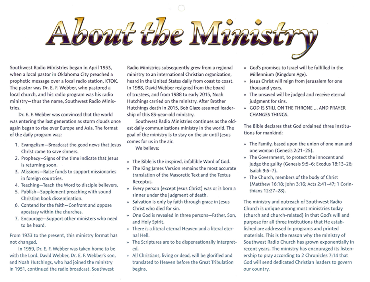 Inside Cover: 2016 Prophecy Calendar
