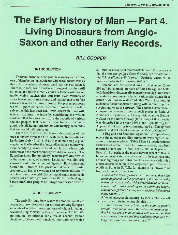 Living Dinosaurs from Anglo-Saxon and other Early Records Living Dinosaurs from Anglo-Saxon and other Early Records