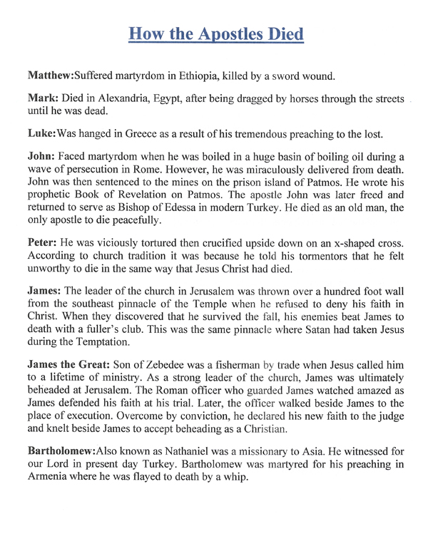 How the Apostles Died - Page 1 How the Apostles Died - Page 1